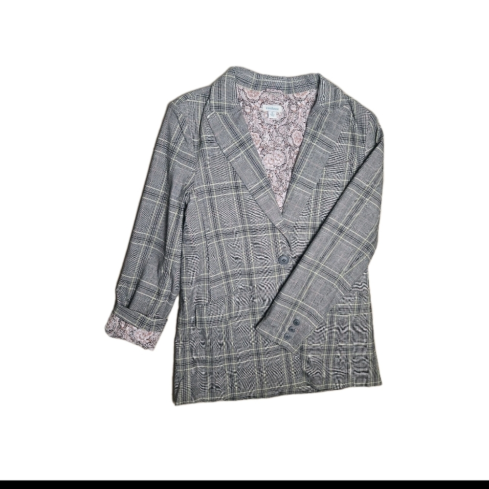 Sundance Whitman Grey Plaid Pink Floral Classic Tailored Blazer Size Medium